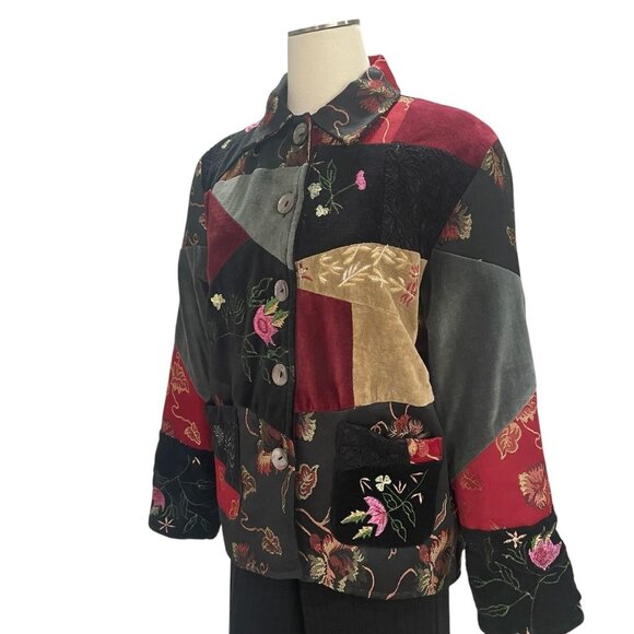 Parsley & Sage Patchwork Embroidered Jacket S Velvet Floral Artisan Boho Chic - Picture 10 of 12